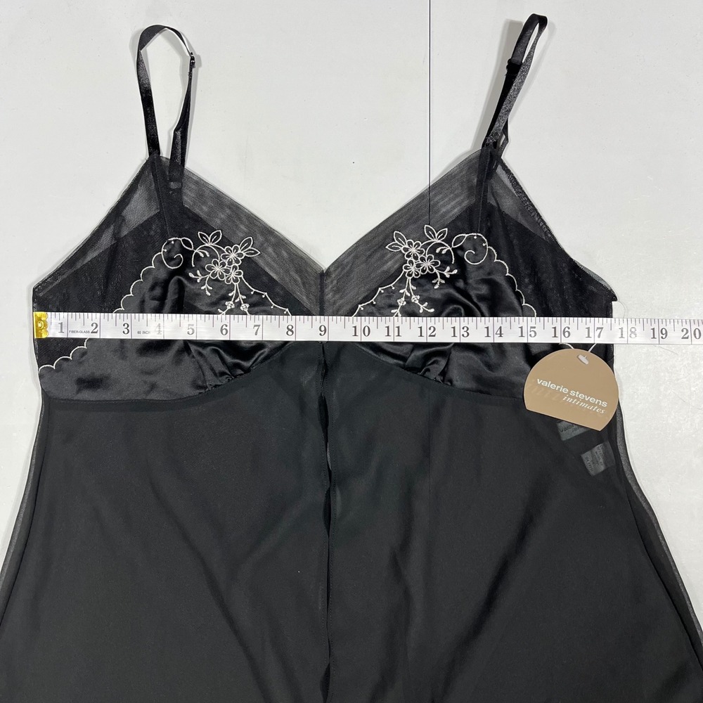 ValerieStevens VTG Babydoll Y2K Black Sheer Slip Dress Floral Embroidered Medium - Picture 5 of 9